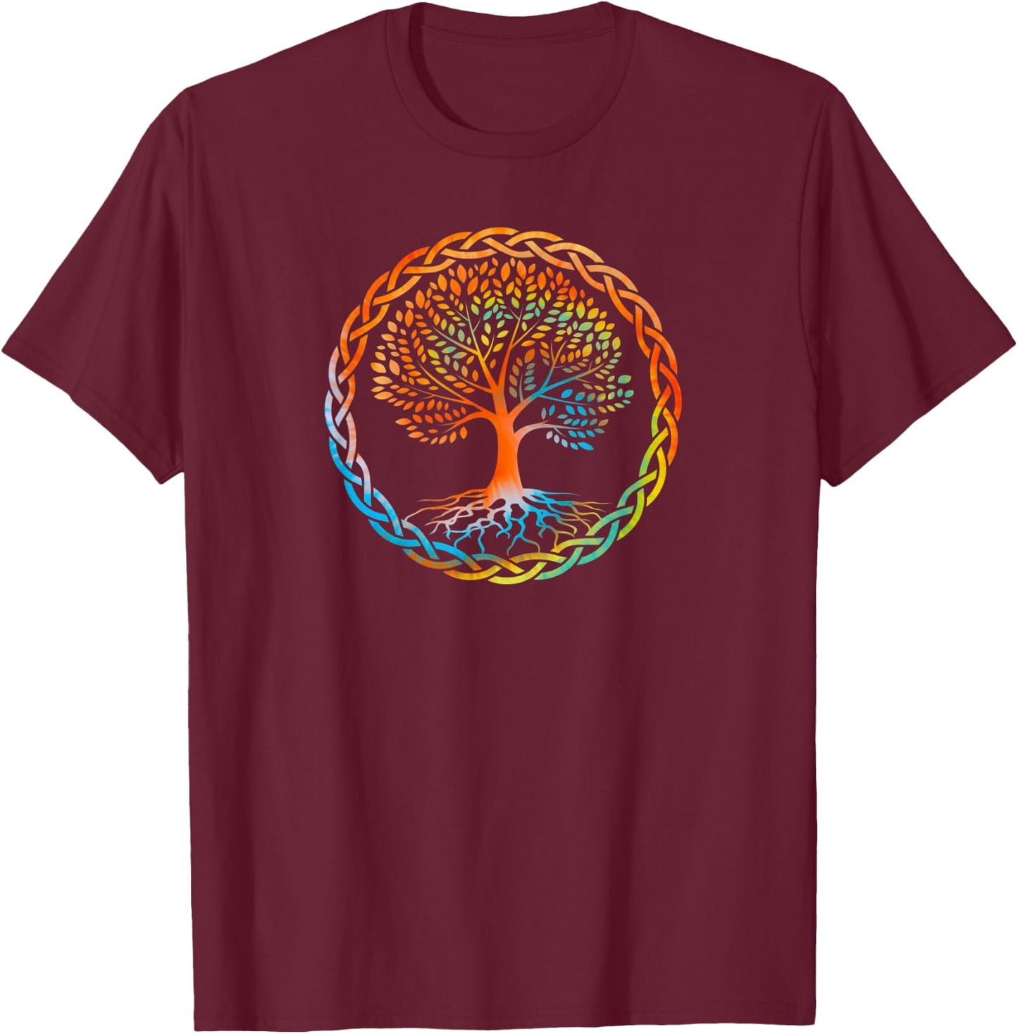 Celtic Tree of Life Tie Dye Nordic Yggdrasil Viking Women T-Shirt - T-Shirt | Maroon