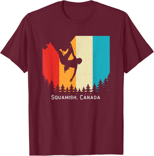 Vintage Squamish, Canada Rock Climbing Bouldering Mountain T-Shirt - T-Shirt | Maroon