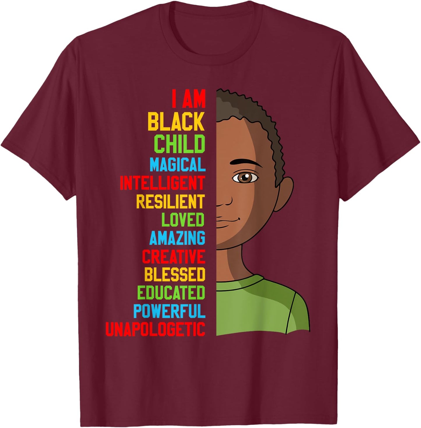 African-Shirt I Am Black Child History American Kids Boy T-Shirt - T-Shirt | Maroon