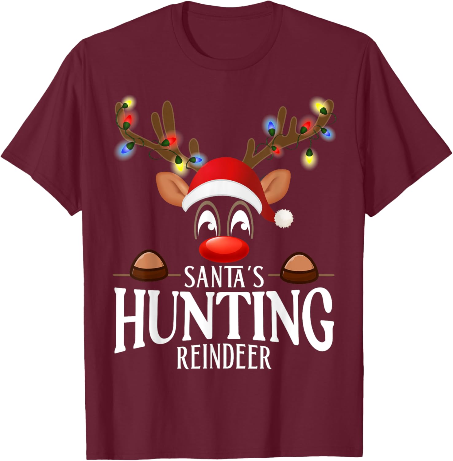 Santa's Hunting Reindeer Funny XMas Matching PJS T-Shirt - T-Shirt | Maroon