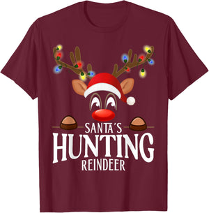 Santa's Hunting Reindeer Funny XMas Matching PJS T-Shirt - T-Shirt | Maroon