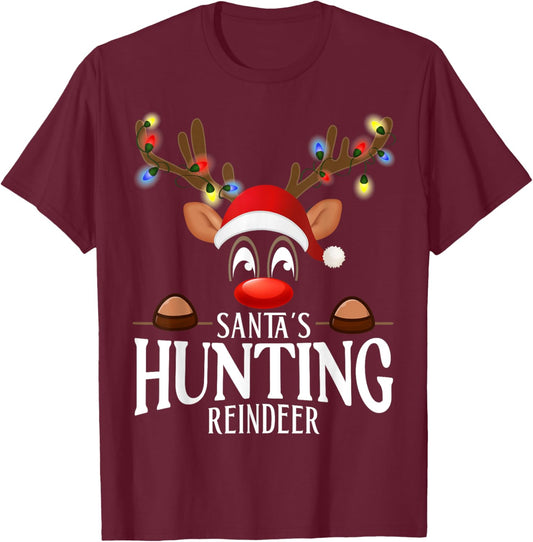 Santa's Hunting Reindeer Funny XMas Matching PJS T-Shirt - T-Shirt | Maroon
