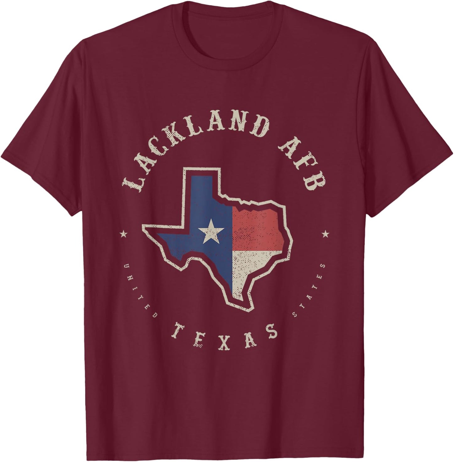 Vintage Lackland AFB Texas State Flag Map Souvenir Gift T-Shirt - T-Shirt | Maroon