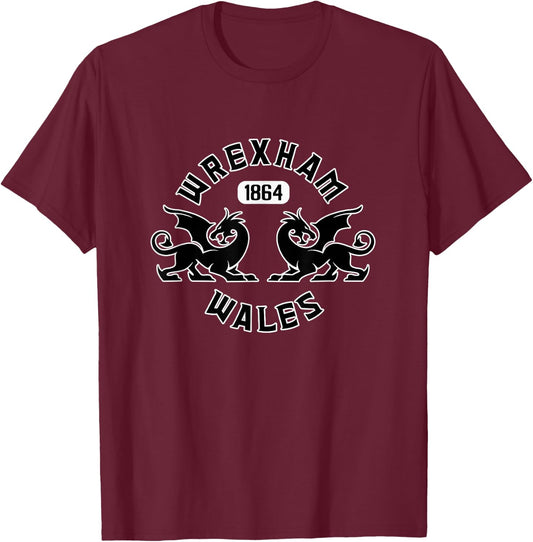 Wrexham Wales 1864 Twin Dragons T-Shirt - T-Shirt | Maroon
