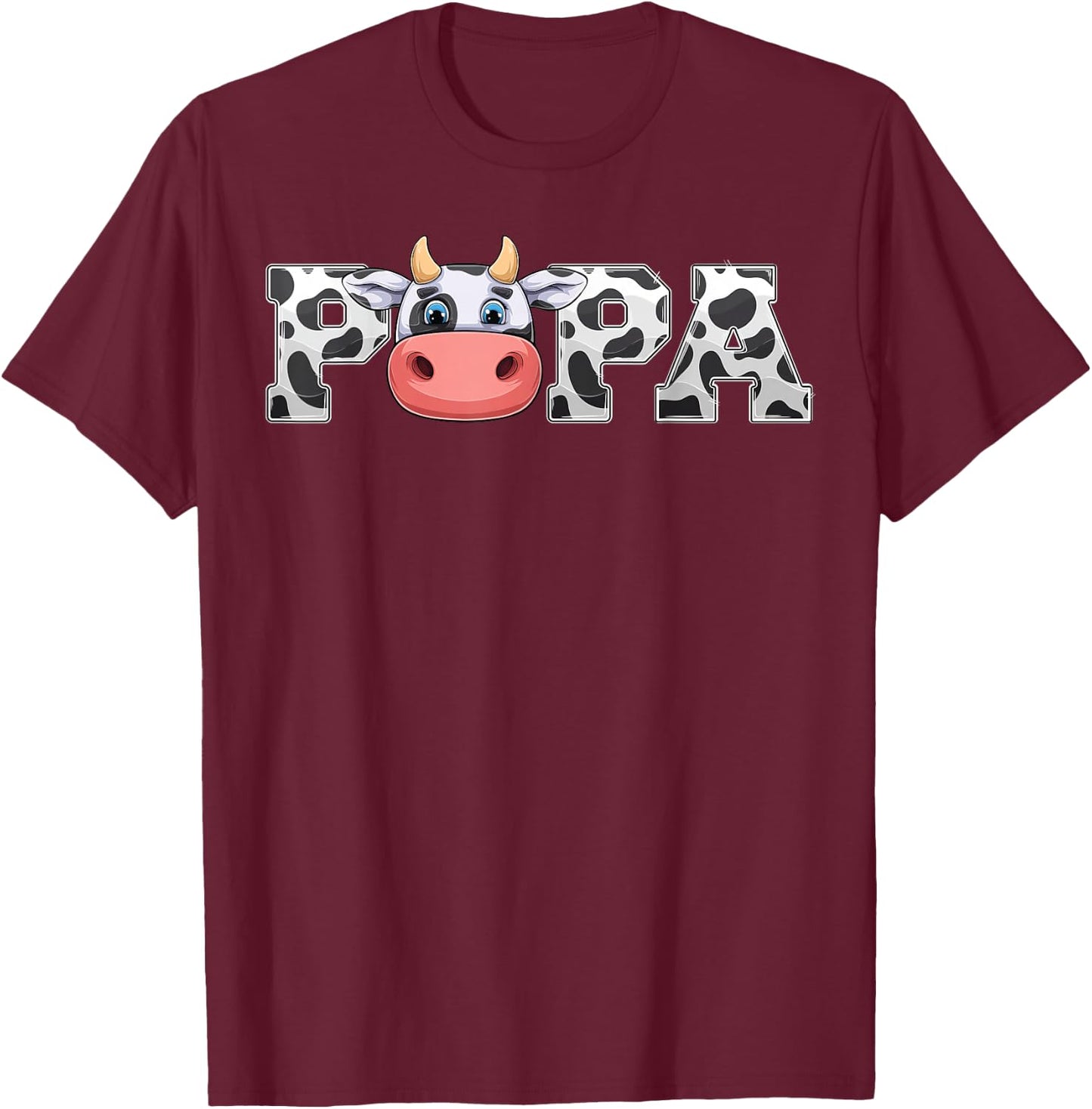 Papa Cow Print Cowboy Animal Pattern Farmer Cow Father Papa T-Shirt - T-Shirt | Maroon