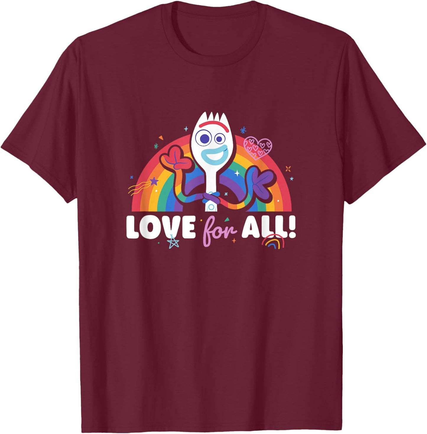 Disney Pixar Toy Story 4 Rainbow Forky Love for All T-Shirt - T-Shirt | Maroon