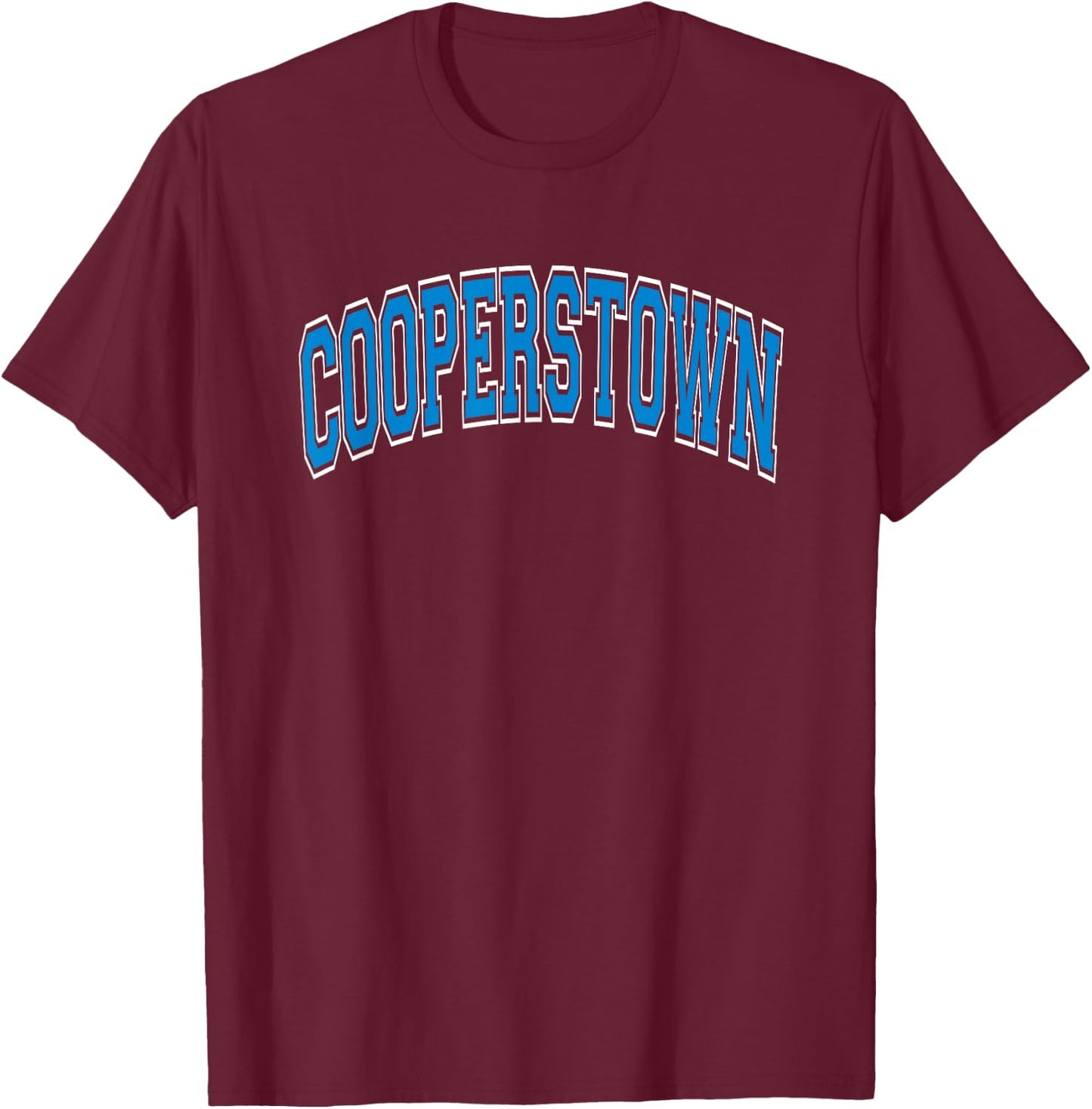 Cooperstown Arched Blue Text T-Shirt - T-Shirt | Maroon