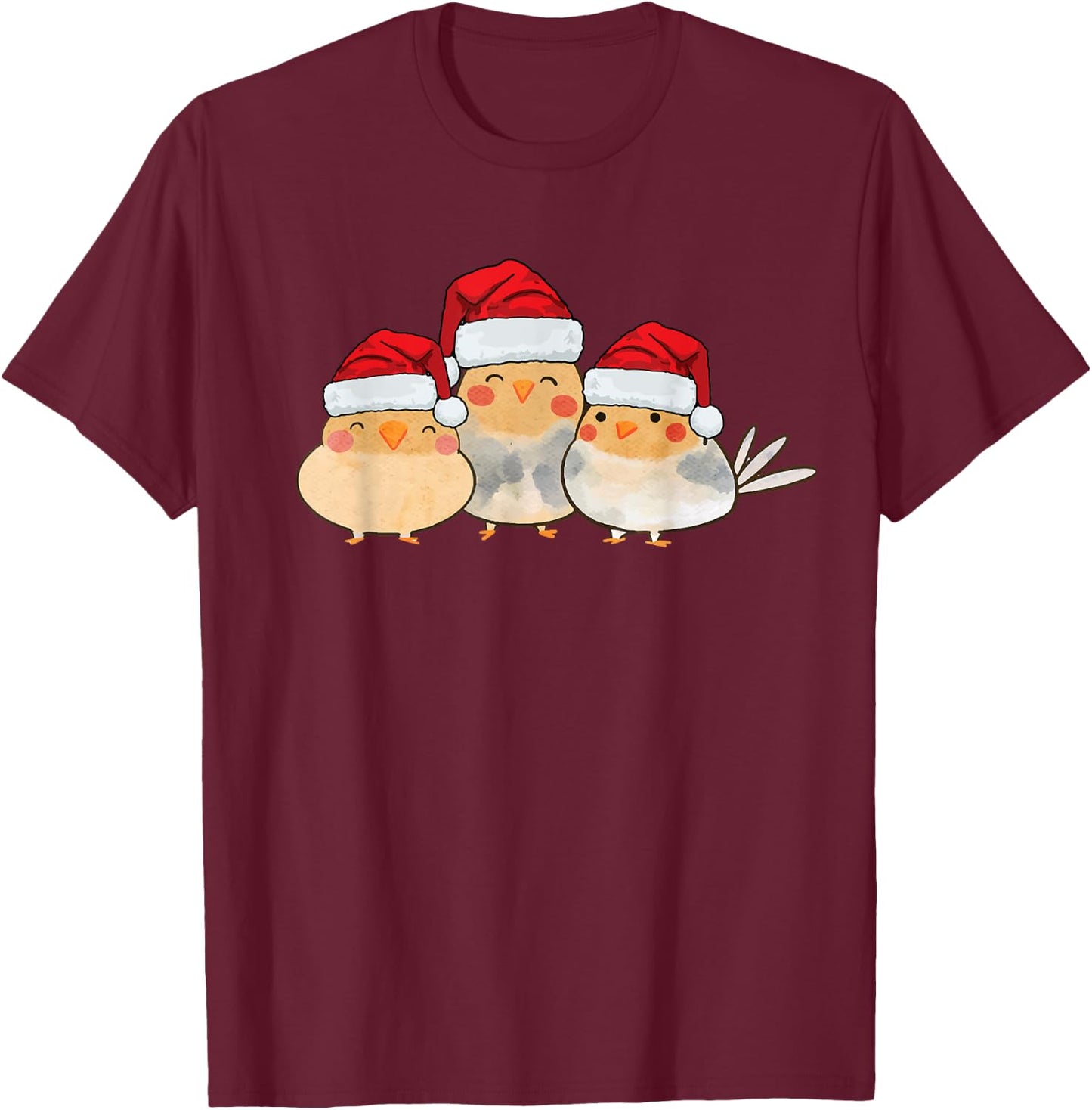 Cockatiel Lutino yellow cute birds wearing christmas costume T-Shirt - T-Shirt | Maroon