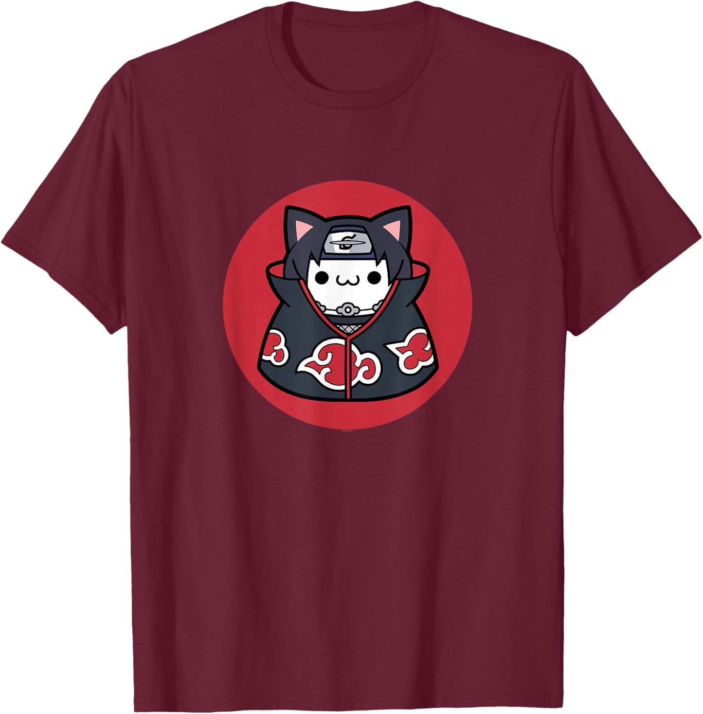 Nyaruto Cute Itachi Uchiha Cat Circle Big Chest Portrait V2 T-Shirt - T-Shirt | Maroon