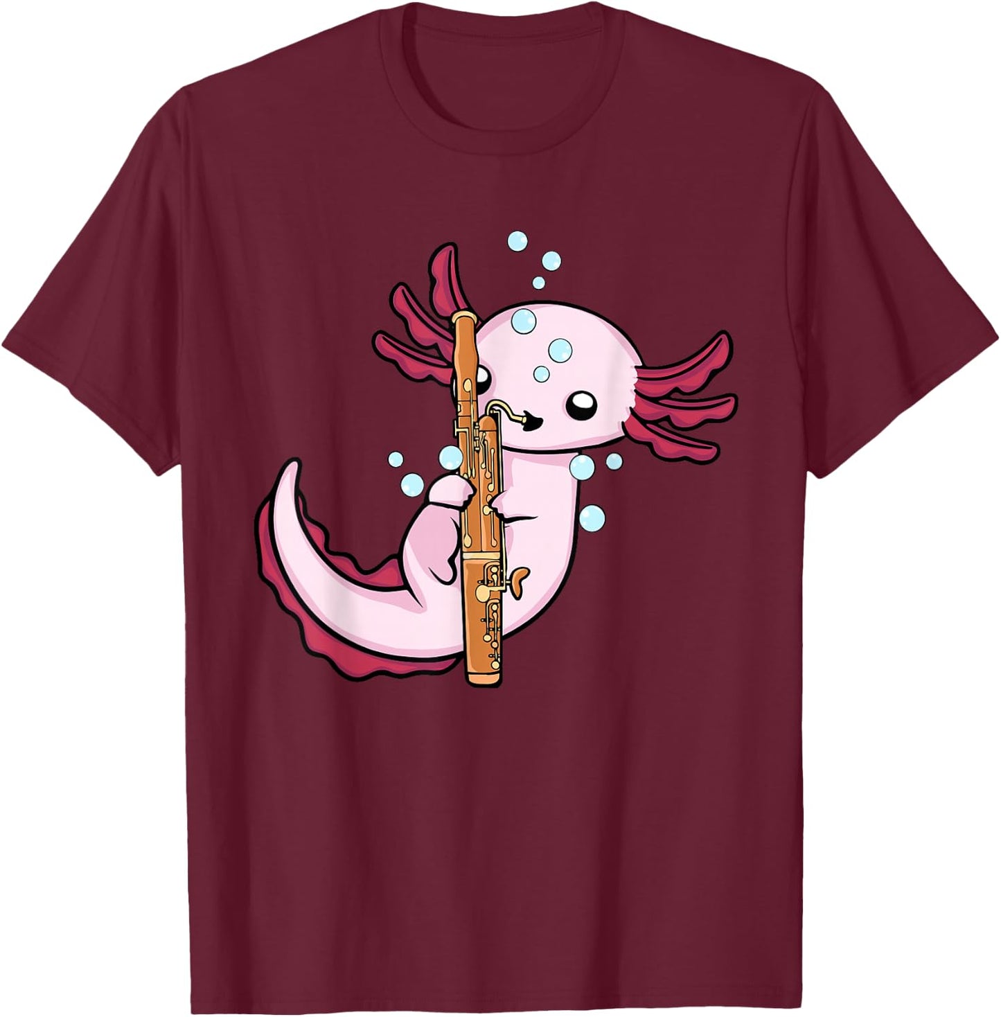 Underwater Axolotl Bassoon Player Kids Music Bassoon T-Shirt - T-Shirt | Maroon