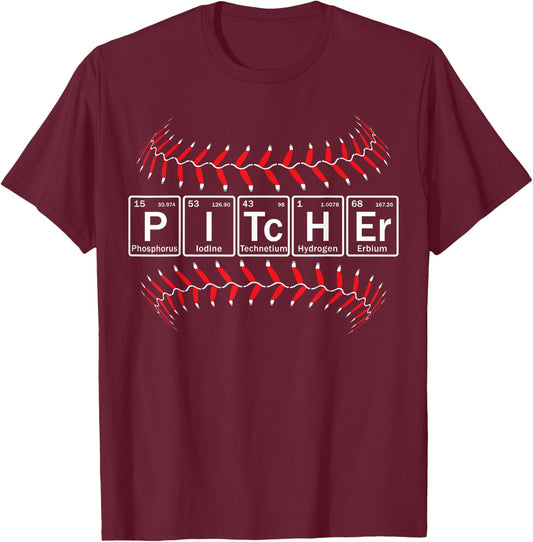 Baseball Pitcher in Periodic Table Elements T-Shirt - T-Shirt | Maroon