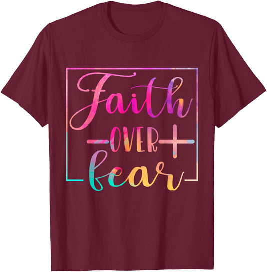 Religious Jesus Christian Faith Believe Over Fear Water Colo T-Shirt - T-Shirt | Maroon