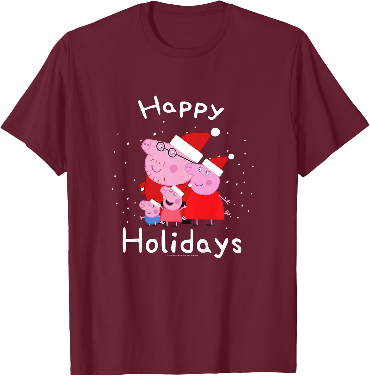 Kids Peppa Pig Christmas Happy Holidays Family Group Shot T-Shirt - T-Shirt | Maroon