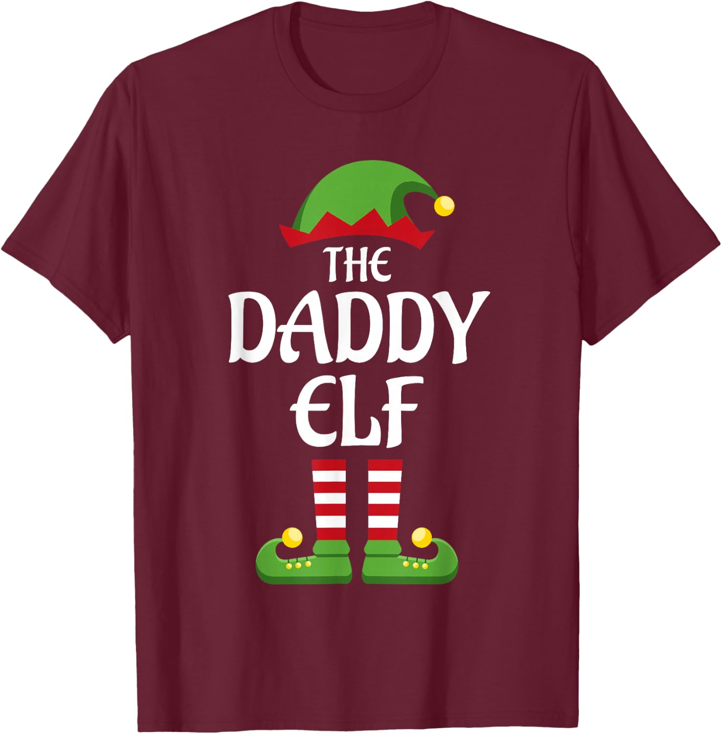 Daddy Elf Family Matching Group Christmas Dad T-Shirt - T-Shirt | Maroon