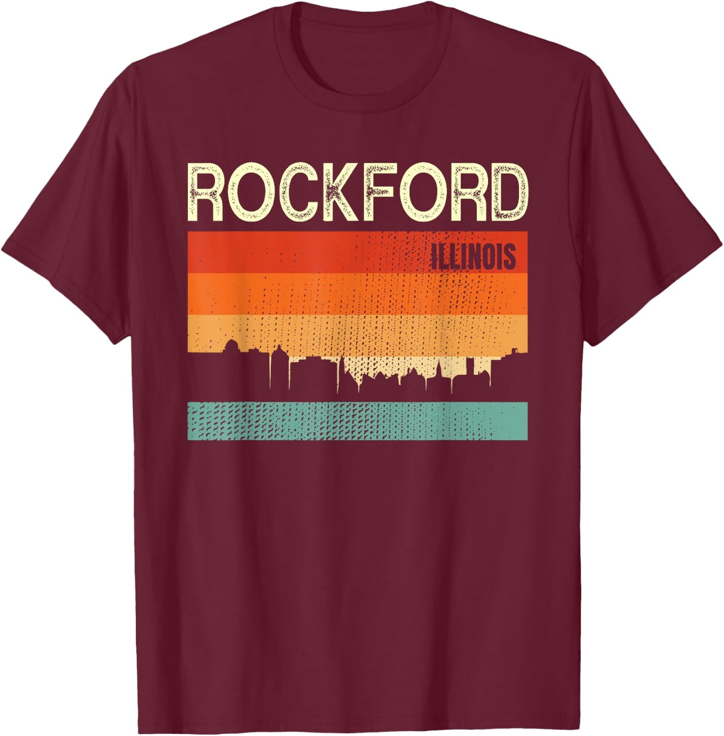 Rockford Illinois Town Skyline T-Shirt - T-Shirt | Maroon