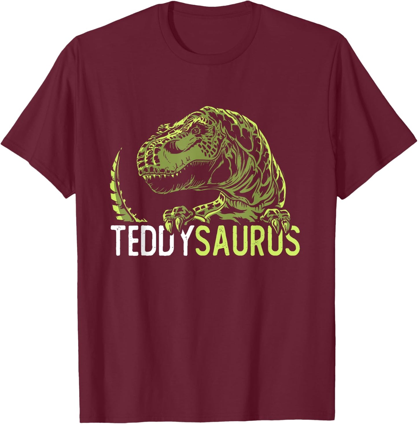 Teddy Saurus Personalised Name Dinosaur T-Rex T-Shirt - T-Shirt | Maroon