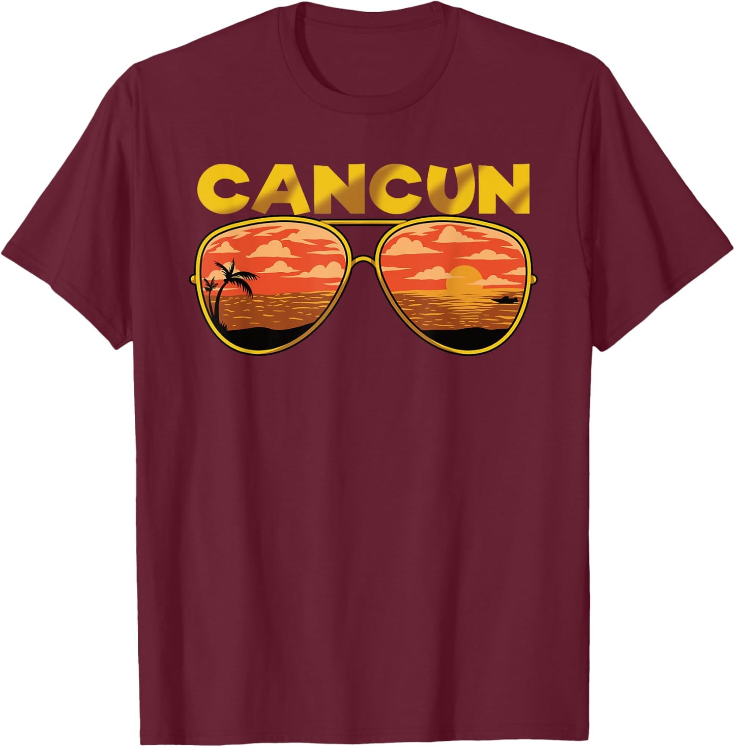 Sunglasses Vacation Cancun Mexico T-Shirt - T-Shirt | Maroon
