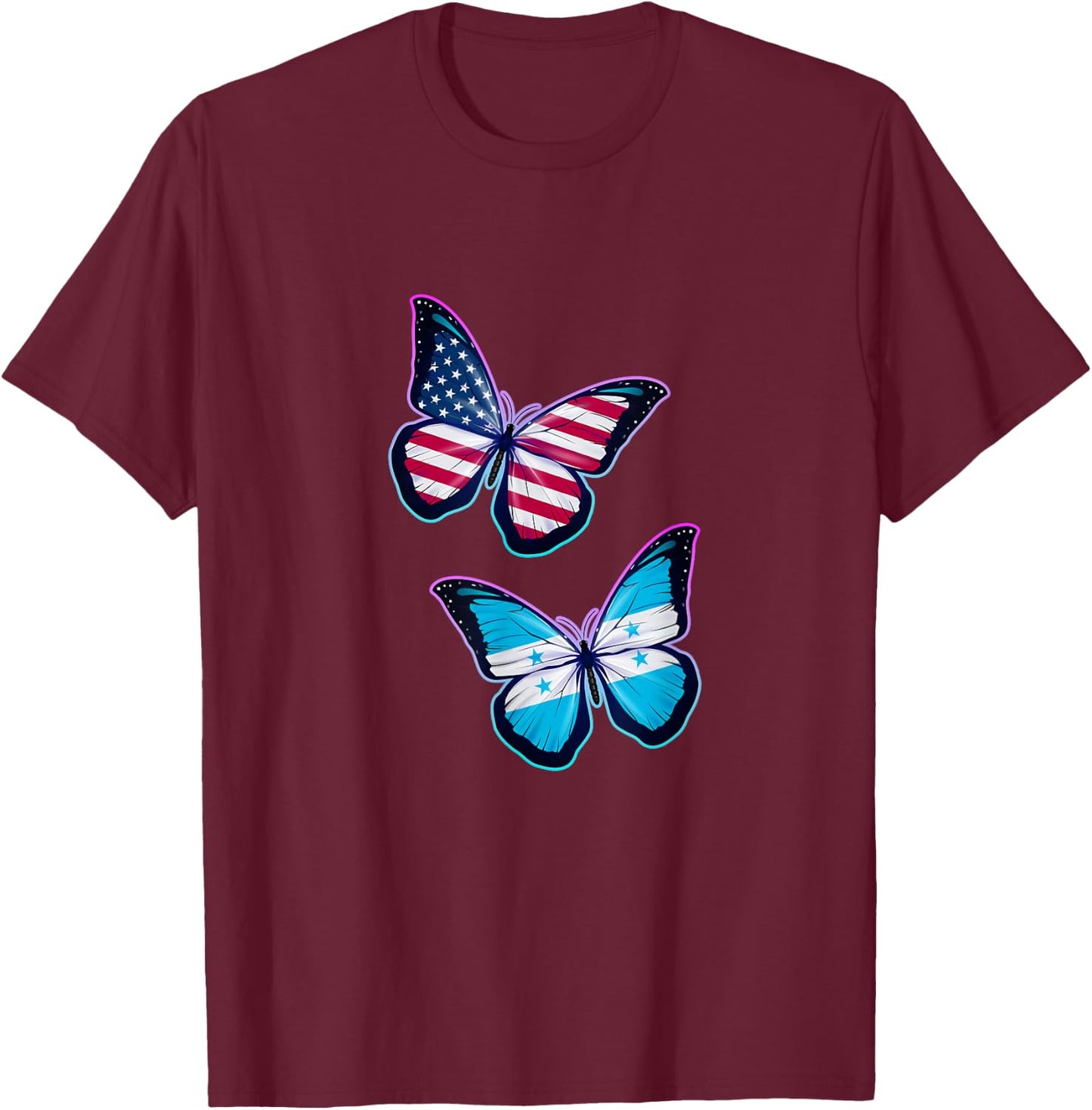 Honduras and the USA bicultural roots. Butterfly version T-Shirt - T-Shirt | Maroon
