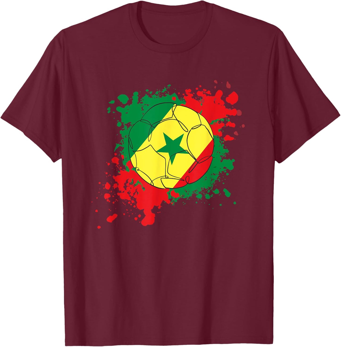 Soccer Ball With The Flag Of Senegal T-Shirt - T-Shirt | Maroon