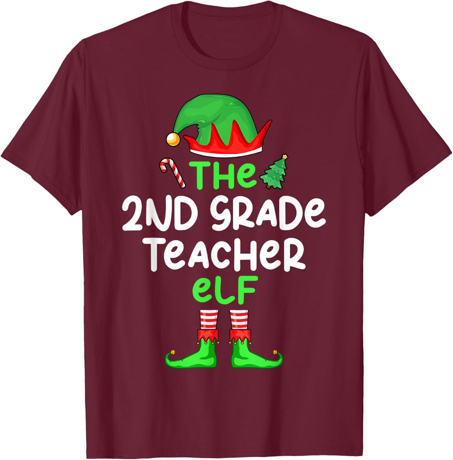 I'm The 2nd Grade Teacher Elf Christmas Matching Pajama T-Shirt - T-Shirt | Maroon