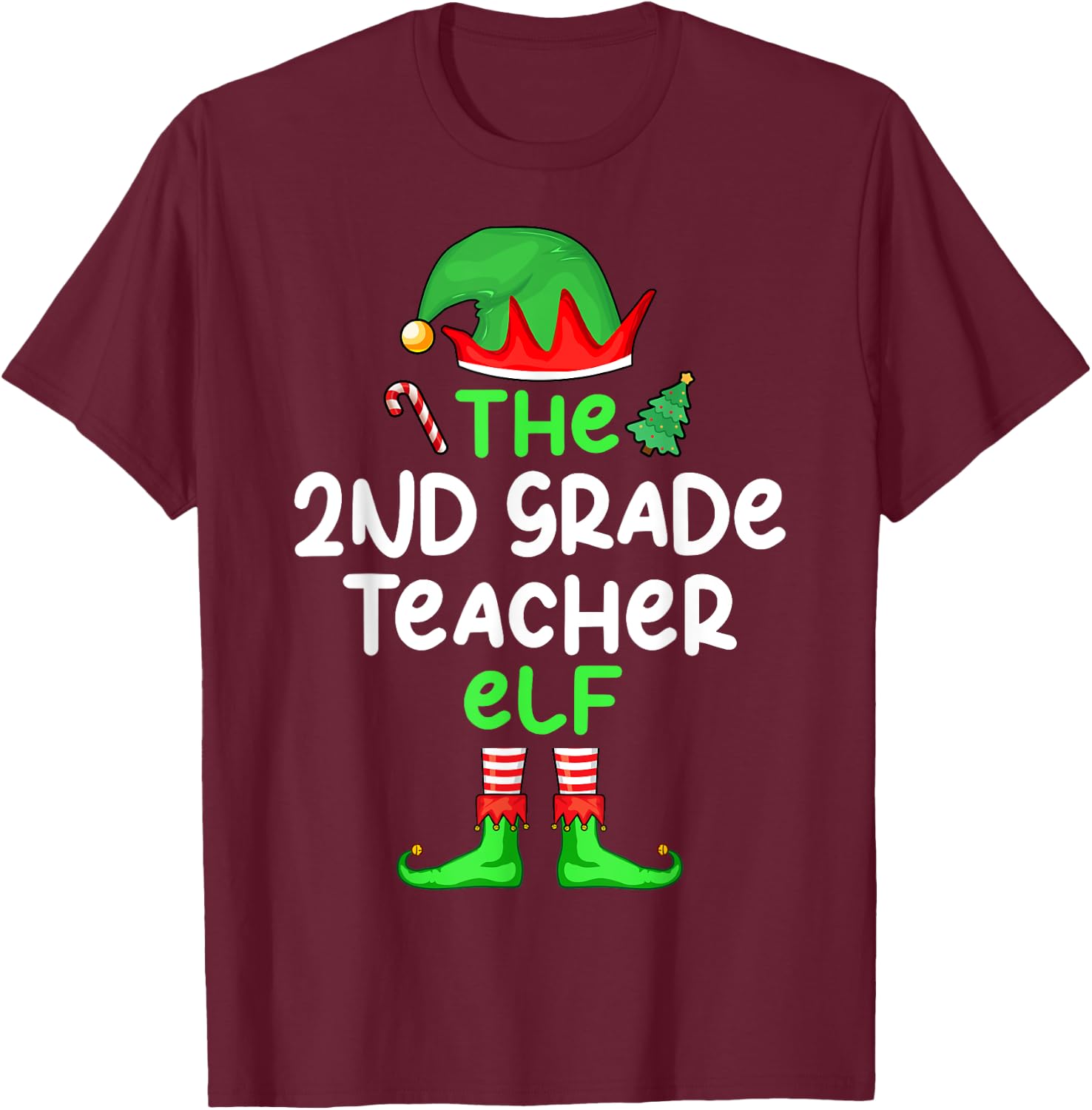 I'm The 2nd Grade Teacher Elf Christmas Matching Pajama T-Shirt - T-Shirt | Maroon