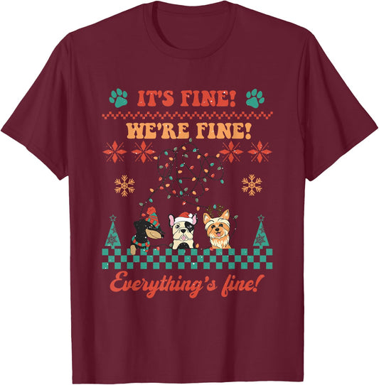 Dog Lover Christmas Ugly Sweater Cute Puppy Owner Funny Xmas T-Shirt - T-Shirt | Maroon
