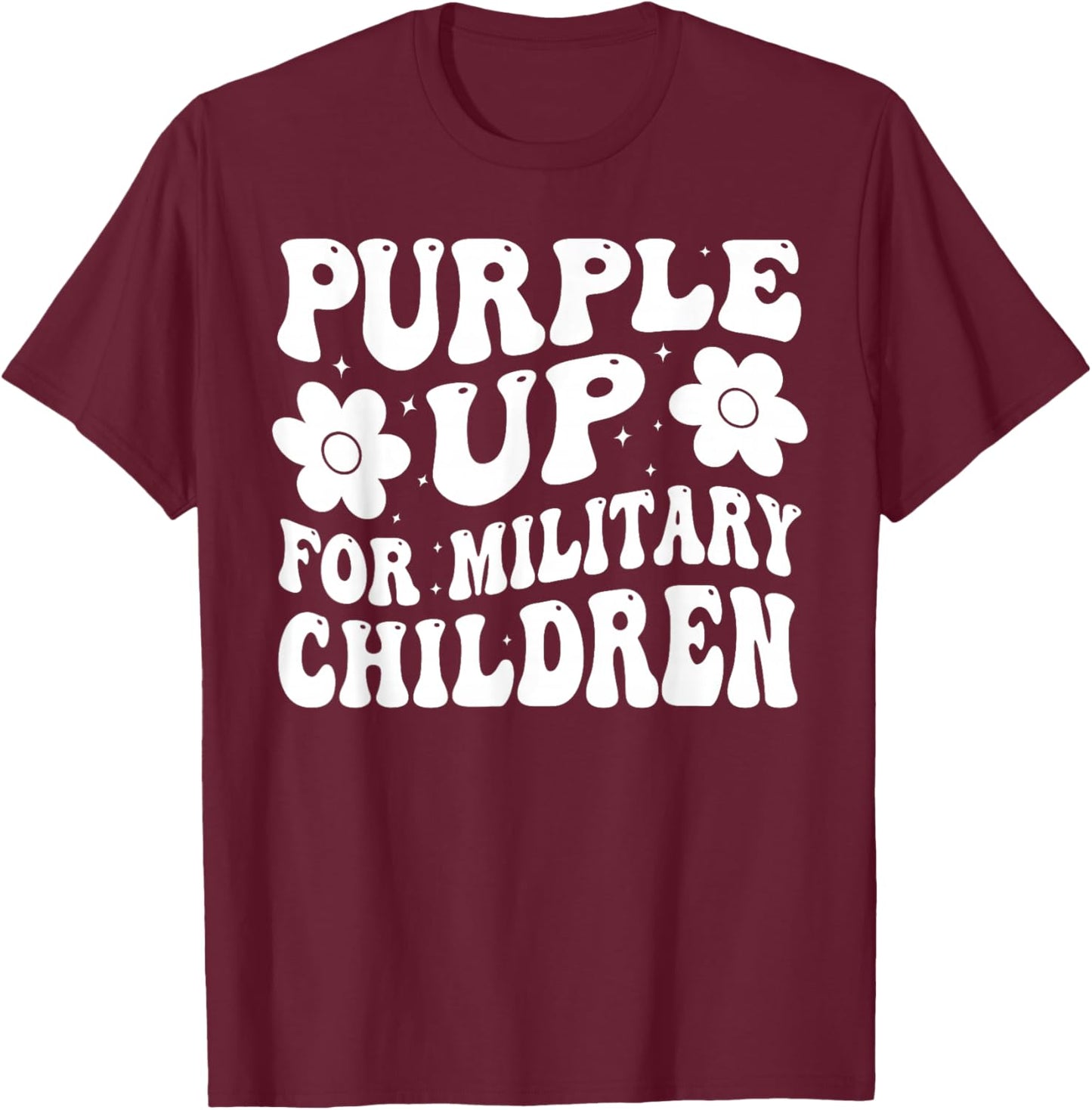 Purple Up For Military Kids Military Child Month Groovy T-Shirt - T-Shirt | Maroon