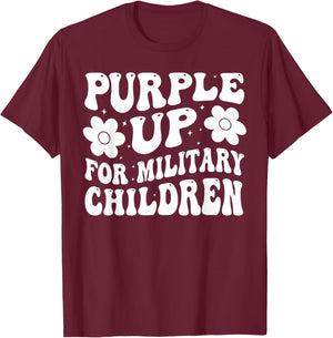 Purple Up For Military Kids Military Child Month Groovy T-Shirt - T-Shirt | Maroon