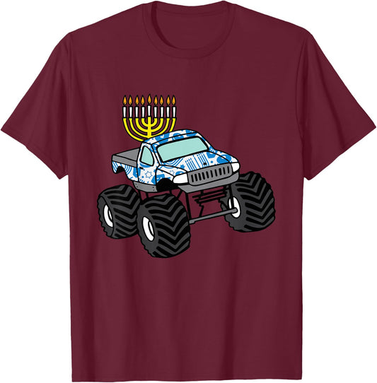 Kids Hanukkah Monster Truck Chanukah Jew Boys Kids Toddler Youth T-Shirt - T-Shirt | Maroon