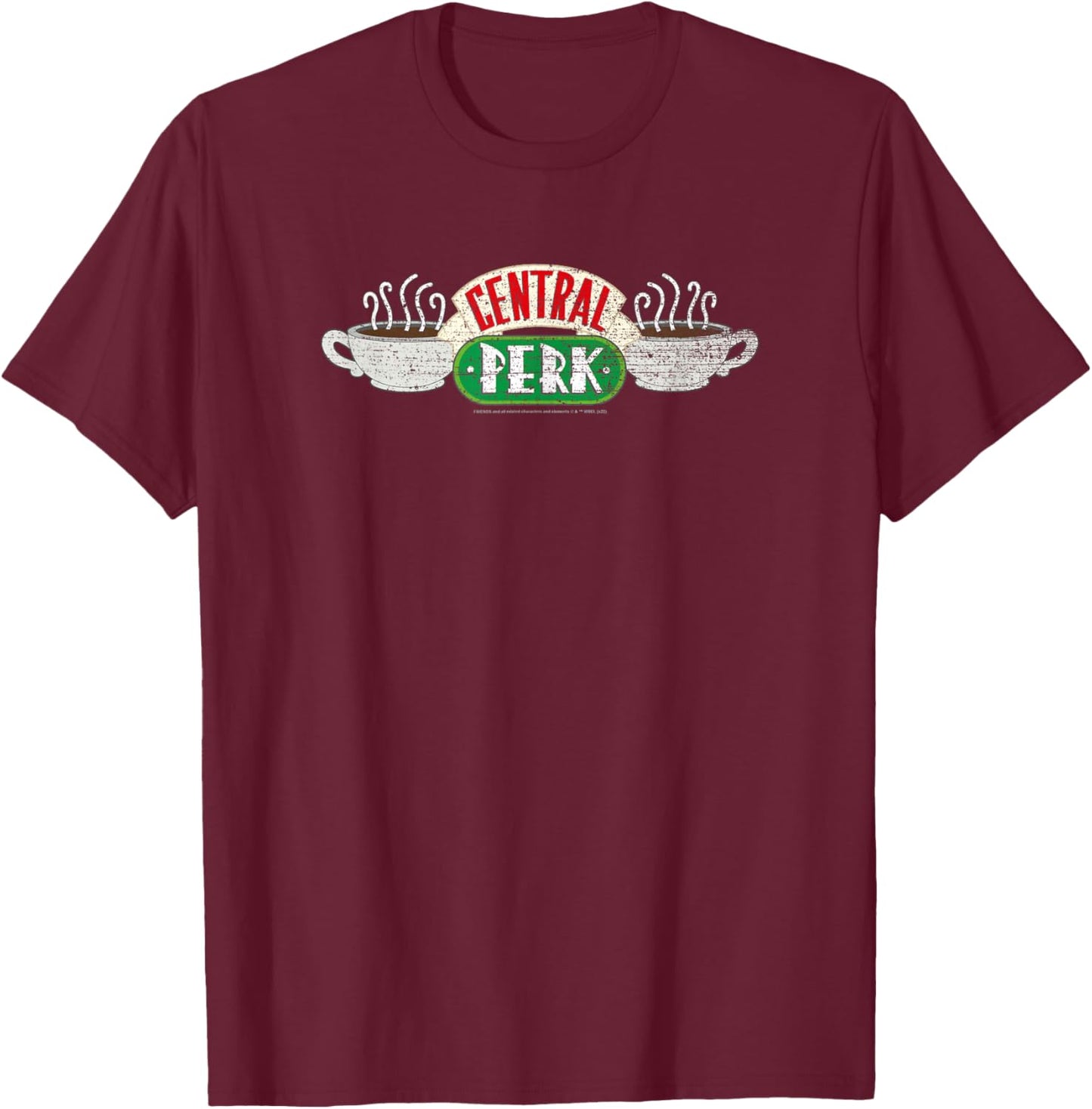 Friends Vintage Central Perk on Black T-Shirt - T-Shirt | Maroon