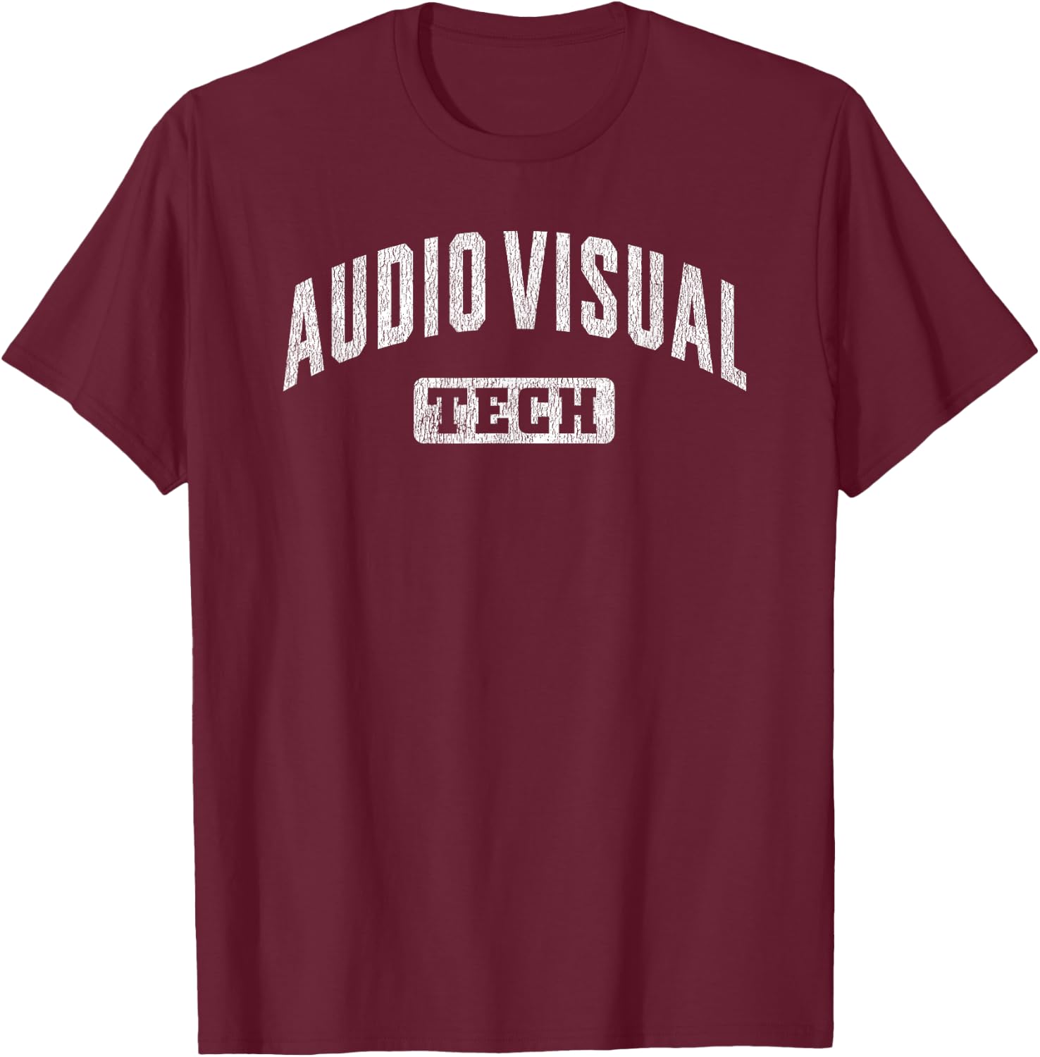 AV Audio Visual Technician Gifts -Adults Kids AV Tech Black Small Crew Collar Short Sleeve Vintage Distressed Graphic Mixed Fabric T-Shirt - T-Shirt | Maroon