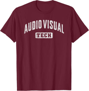 AV Audio Visual Technician Gifts -Adults Kids AV Tech Black Small Crew Collar Short Sleeve Vintage Distressed Graphic Mixed Fabric T-Shirt - T-Shirt | Maroon