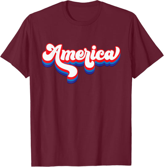Retro USA 4th of July America Patriotic Independence T-Shirt - T-Shirt | Maroon