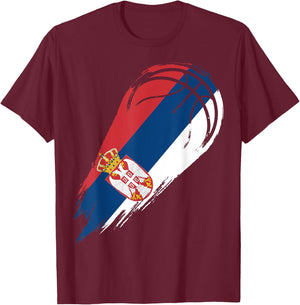 Basketball with flag of Patriotic Serbia T-Shirt - T-Shirt | Maroon