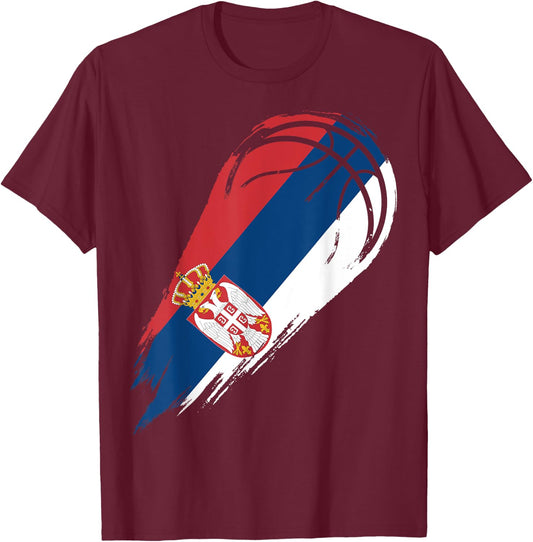 Basketball with flag of Patriotic Serbia T-Shirt - T-Shirt | Maroon