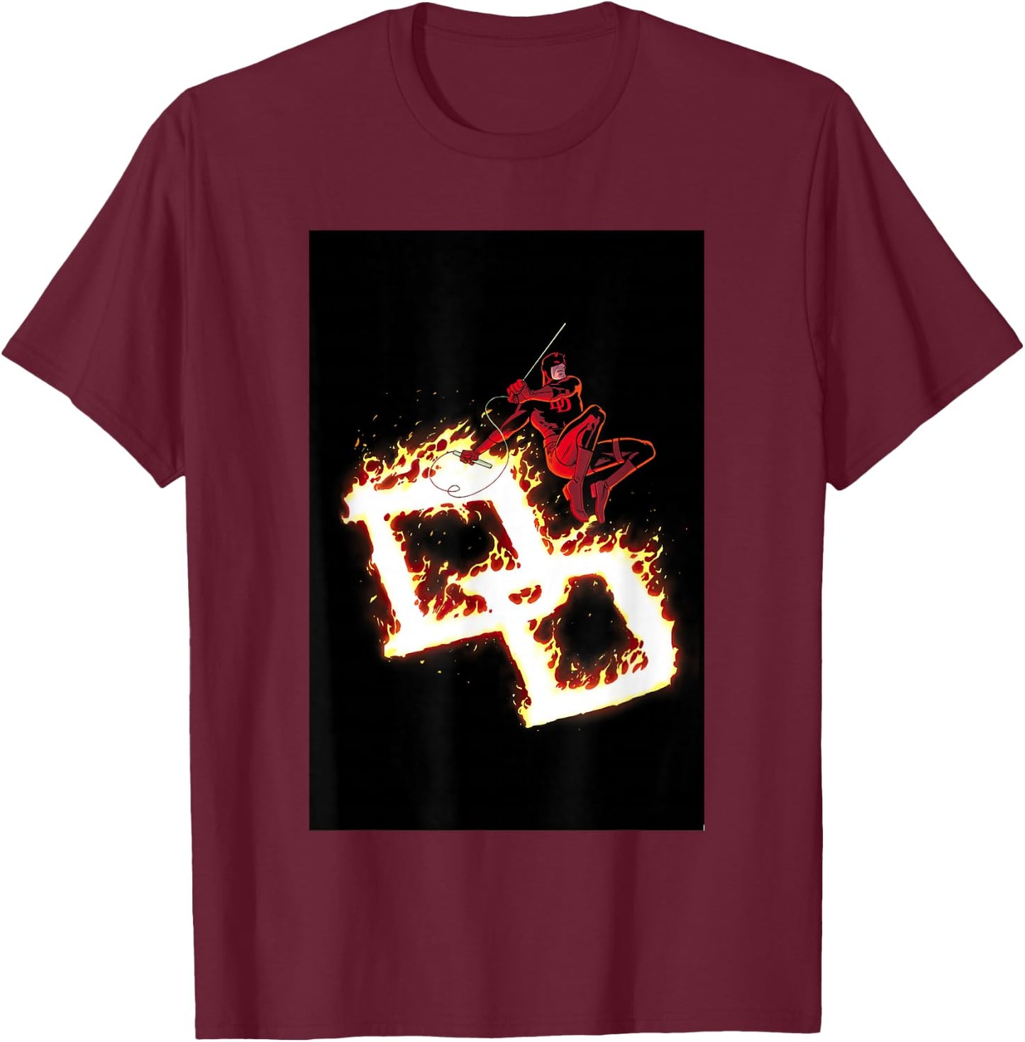 Marvel Comics Retro Classic Daredevil DD On Fire Logo T-Shirt - T-Shirt | Maroon