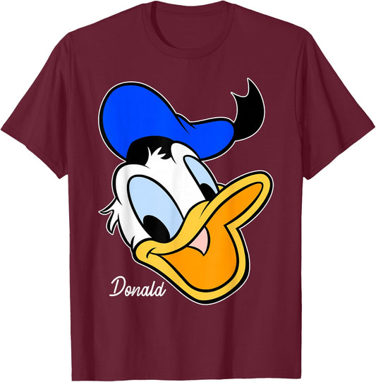 Disney Donald Duck Smiling Face Portrait T-Shirt - T-Shirt | Maroon