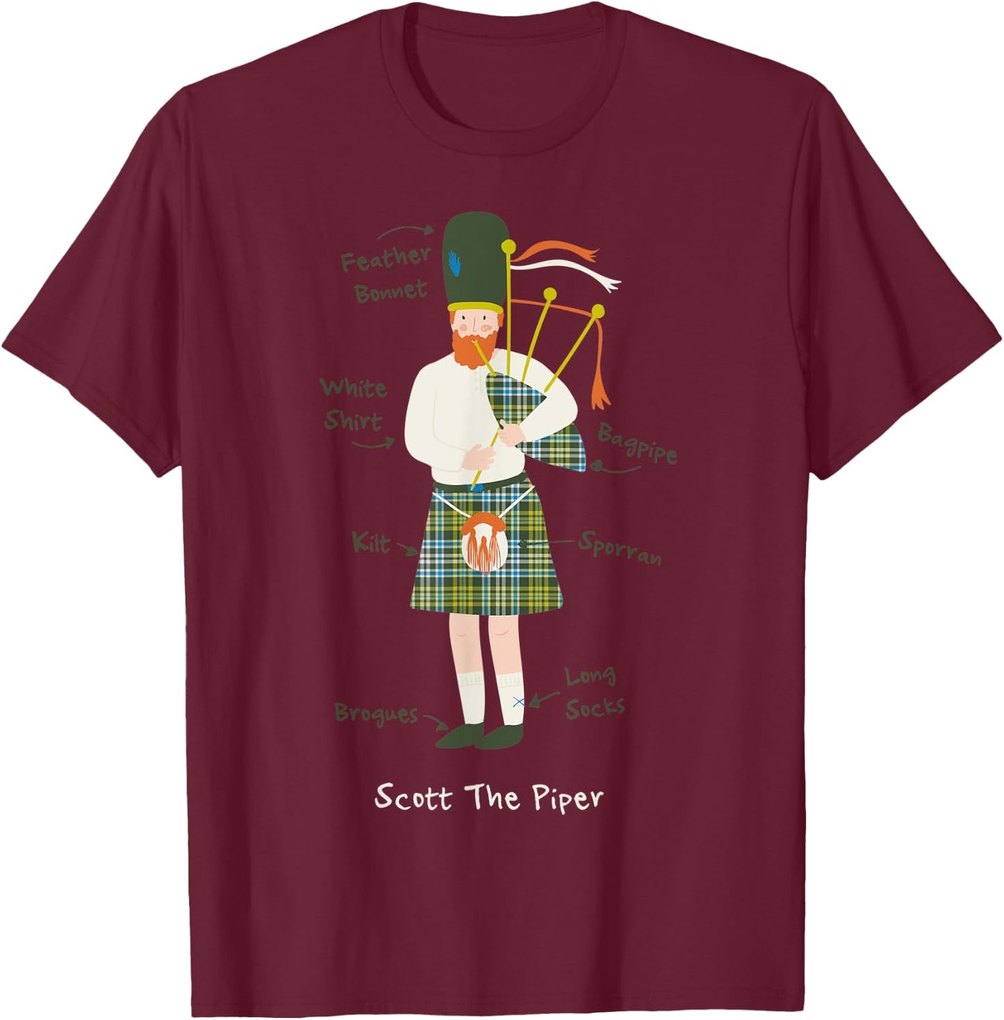 Great Highland Bagpiper Scottish Kilt Scotland Musician Kids T-Shirt - T-Shirt | Maroon