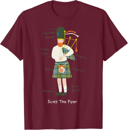 Great Highland Bagpiper Scottish Kilt Scotland Musician Kids T-Shirt - T-Shirt | Maroon