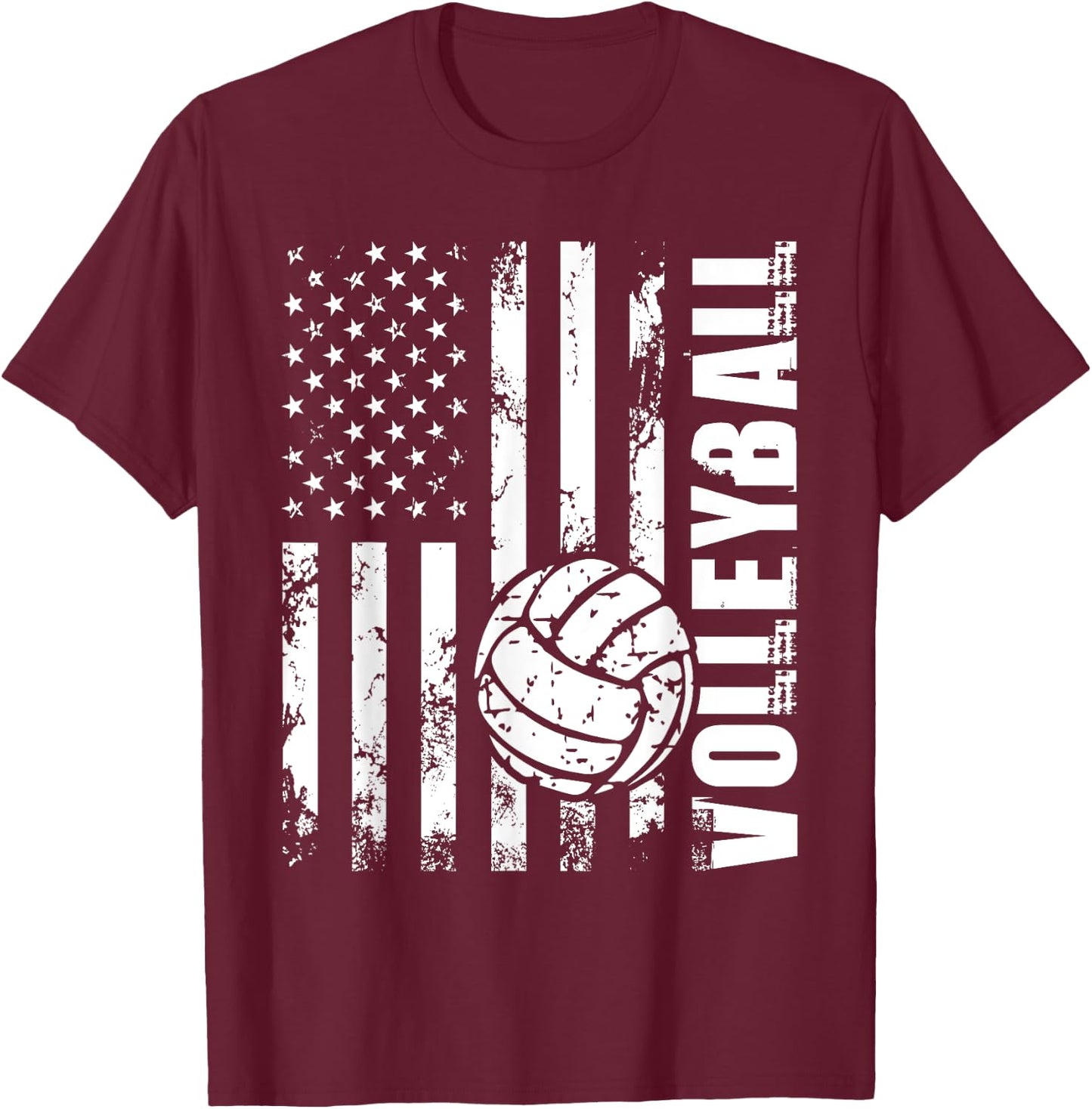 Beach Volleyball - USA American Flag Setters Players Coach T-Shirt - T-Shirt | Maroon