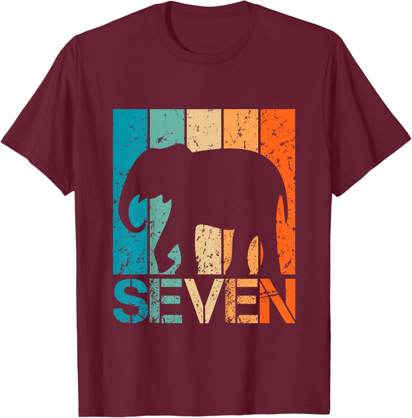 Kids Funny 7th Elephant Birthday 7 Year Old Birthday Elephant T-Shirt - T-Shirt | Maroon