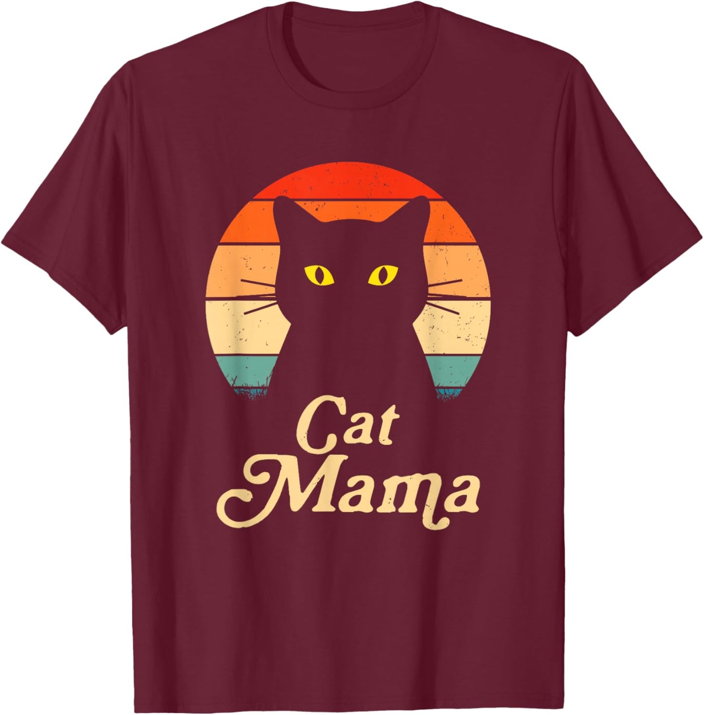 Vintage Cat Mama Wildlife Happy Mother's Day Black Cat Mom T-Shirt - T-Shirt | Maroon