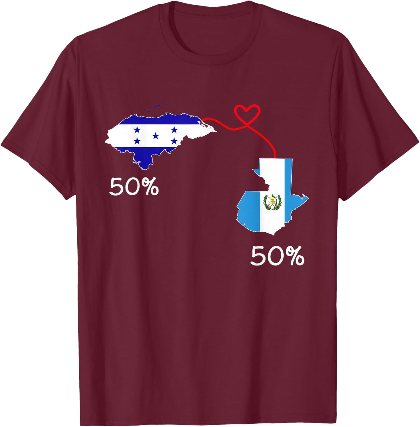 Half Honduran Half Guatemalan Flag Map Guatemala Honduras T-Shirt - T-Shirt | Maroon
