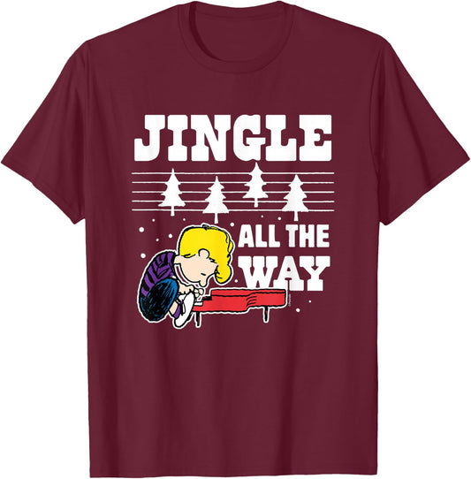 Peanuts - Schroeder Christmas Piano Jingle All The Way T-Shirt - T-Shirt | Maroon