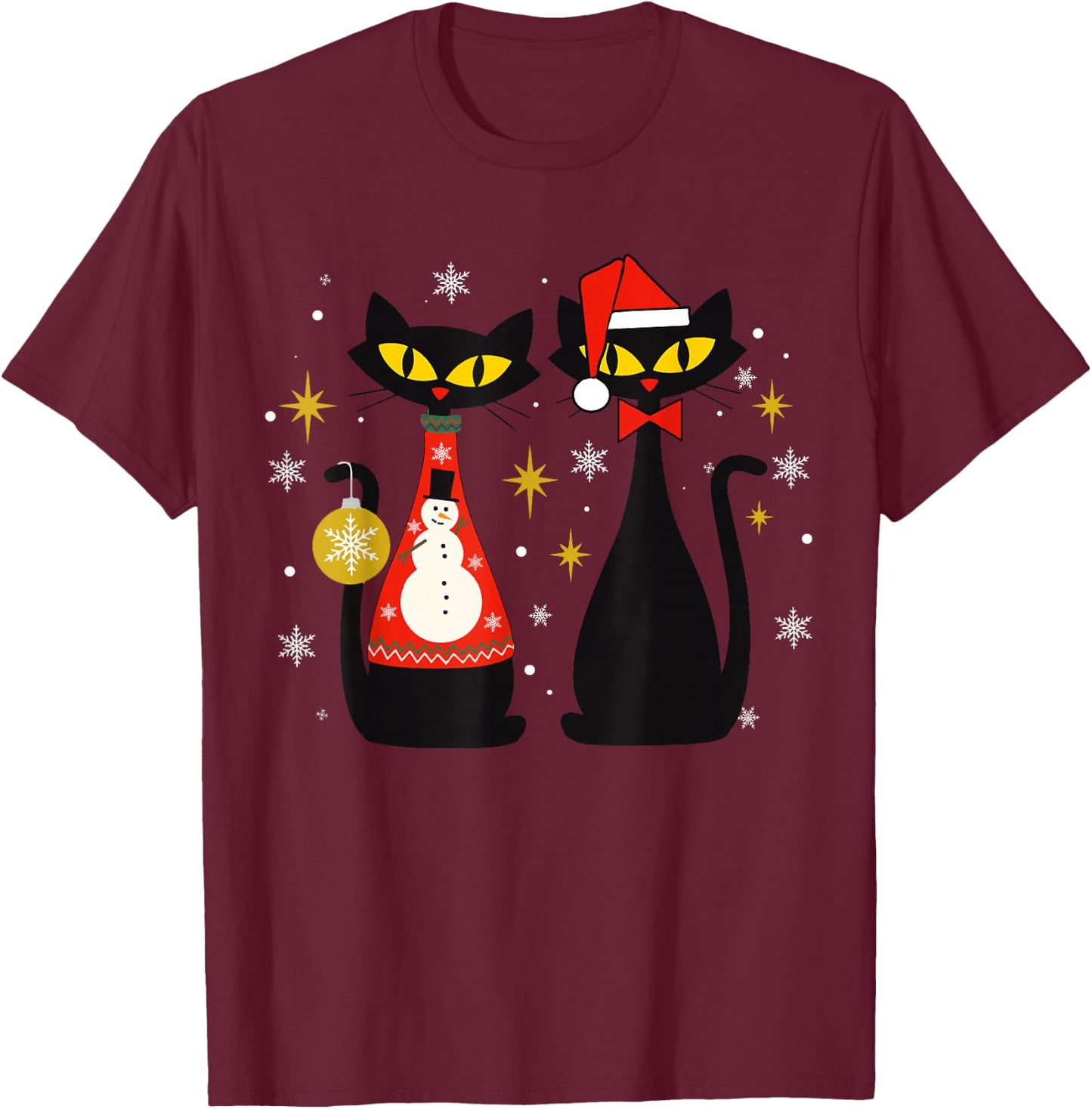 Mid Century Modern Look Cats Christmas Retro 50s 60s Xmas T-Shirt - T-Shirt | Maroon