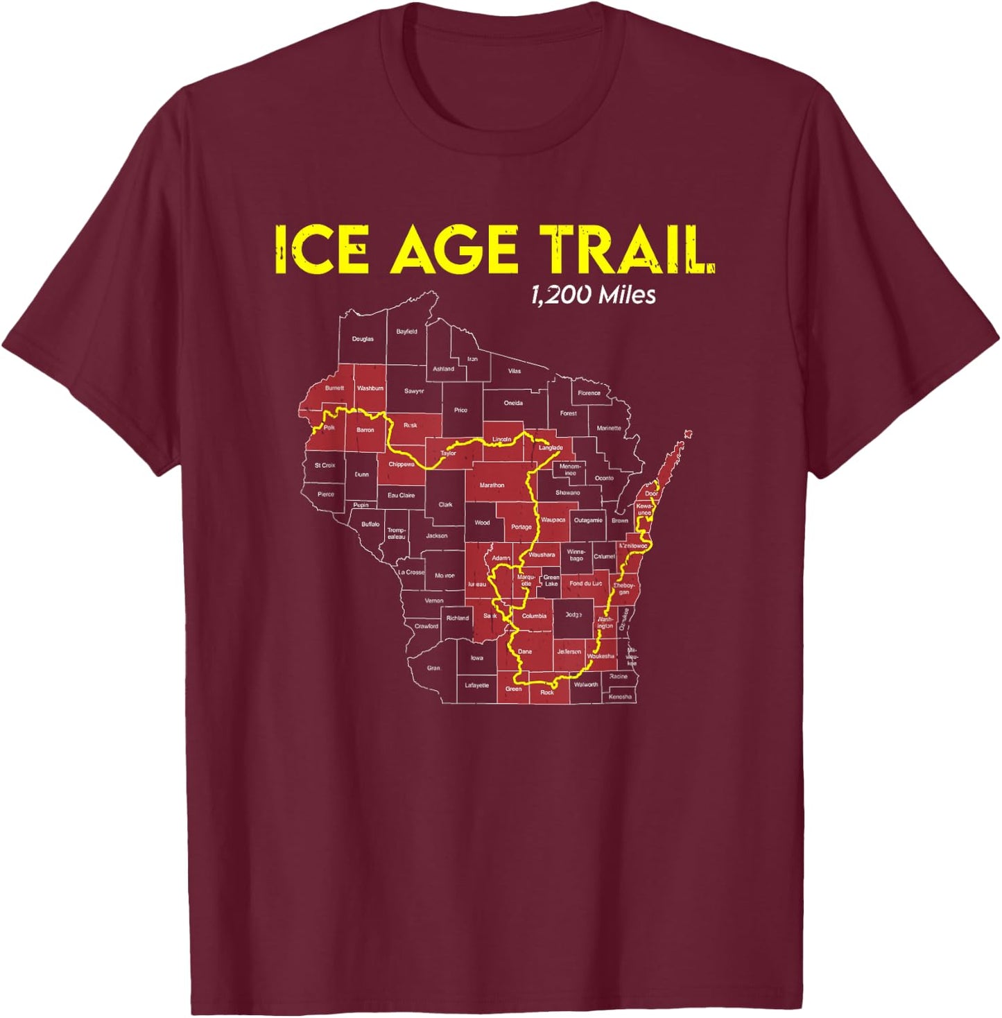 Ice Age Trail Wisconsin Long-Distance Hiking Scenic Trail T-Shirt - T-Shirt | Maroon