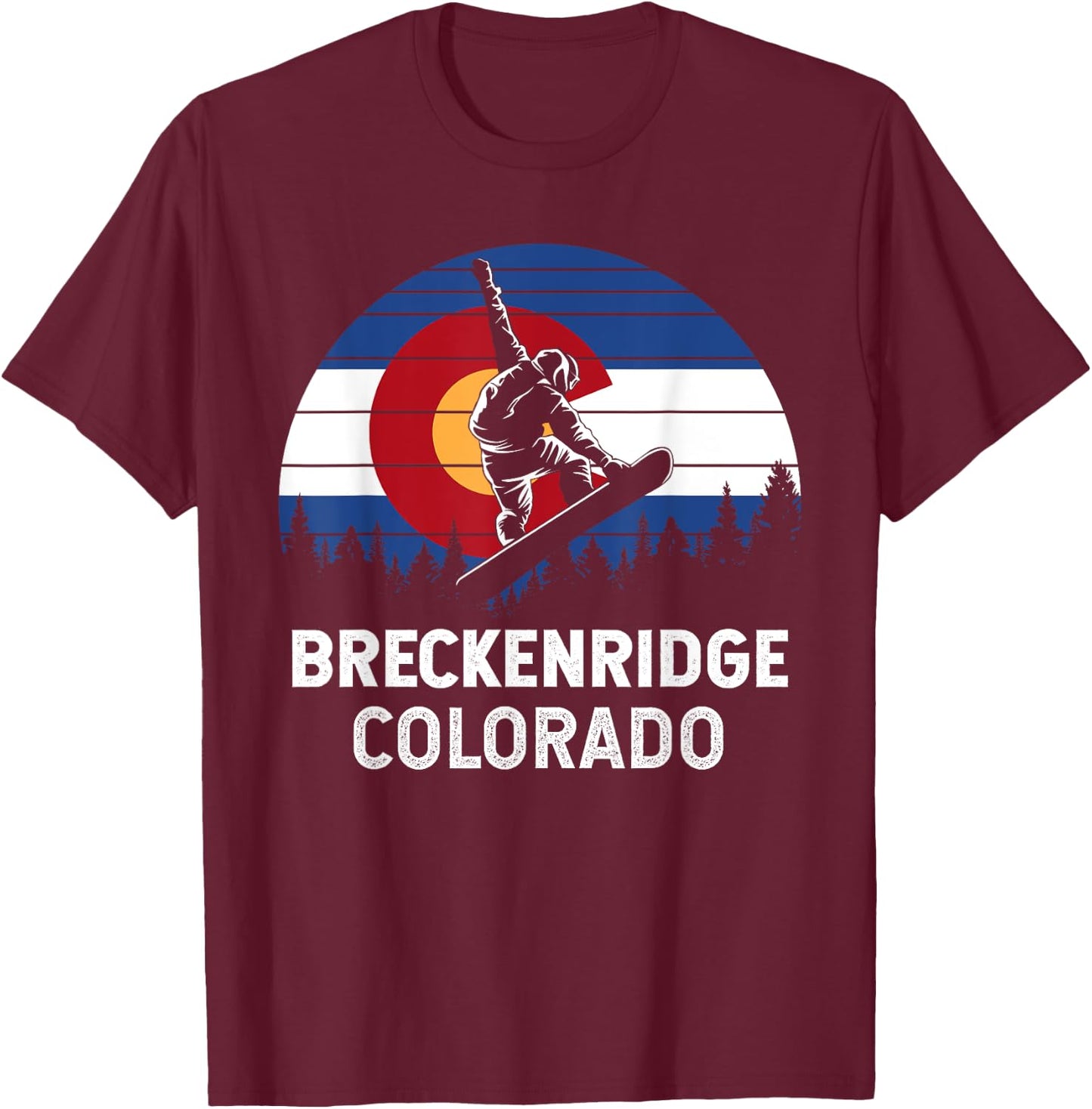 Colorado Snowboarding Gifts And Shirts Breckenridge CO Mountain Town Retro Snowboarding T-Shirt - T-Shirt | Maroon