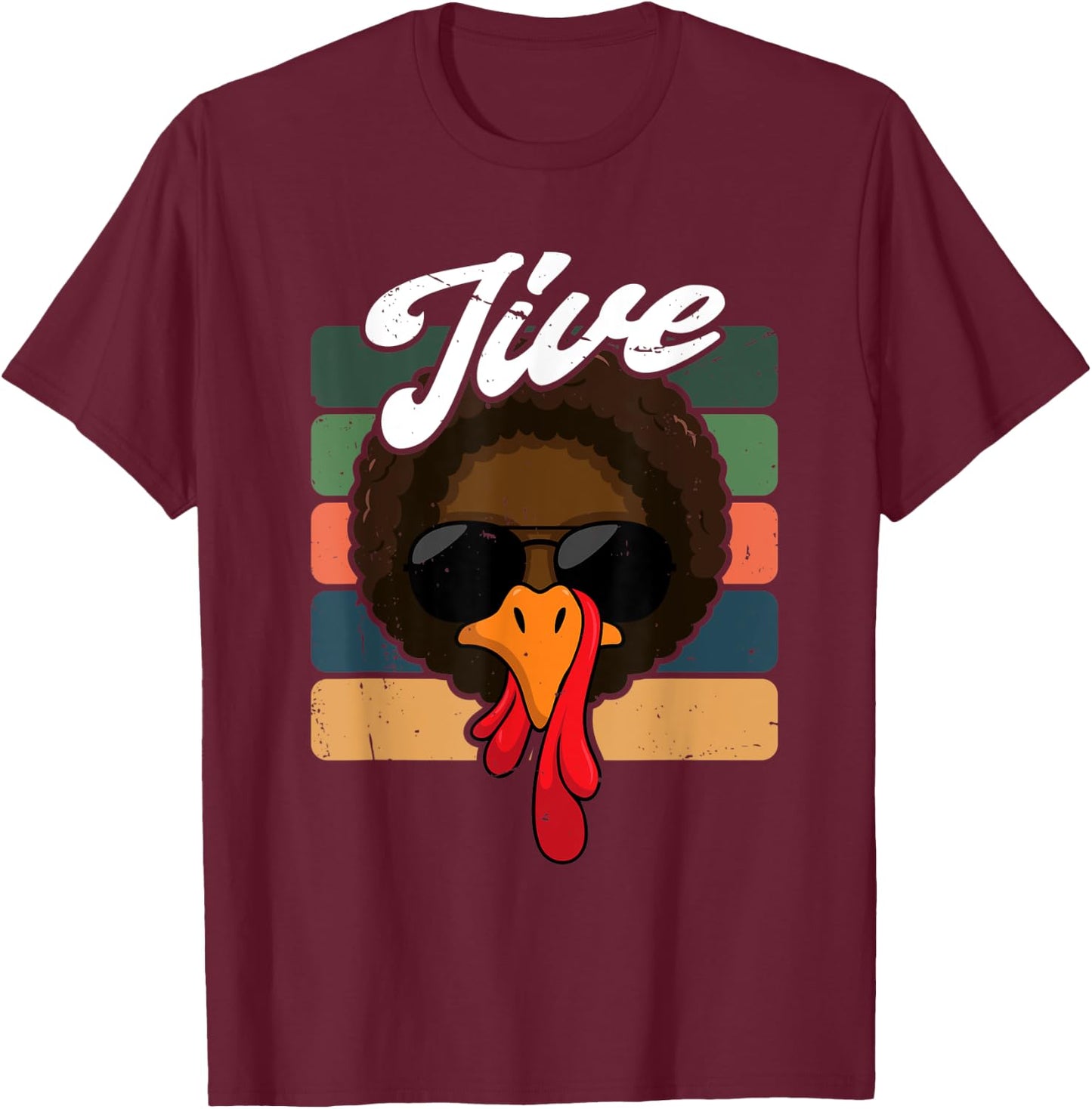 Jive Thanksgiving Turkey Day Face Vintage Retro T-Shirt - T-Shirt | Maroon
