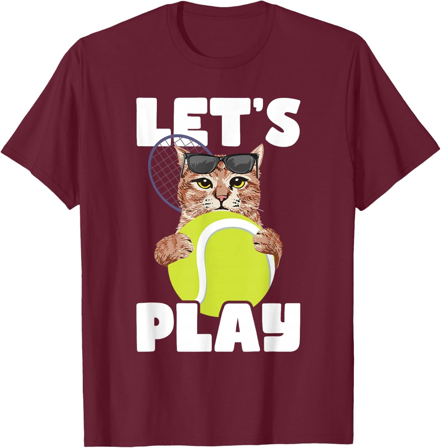 Let's Play - Cat Sunglasses Tennis Player Sports Tournament T-Shirt - T-Shirt | Maroon