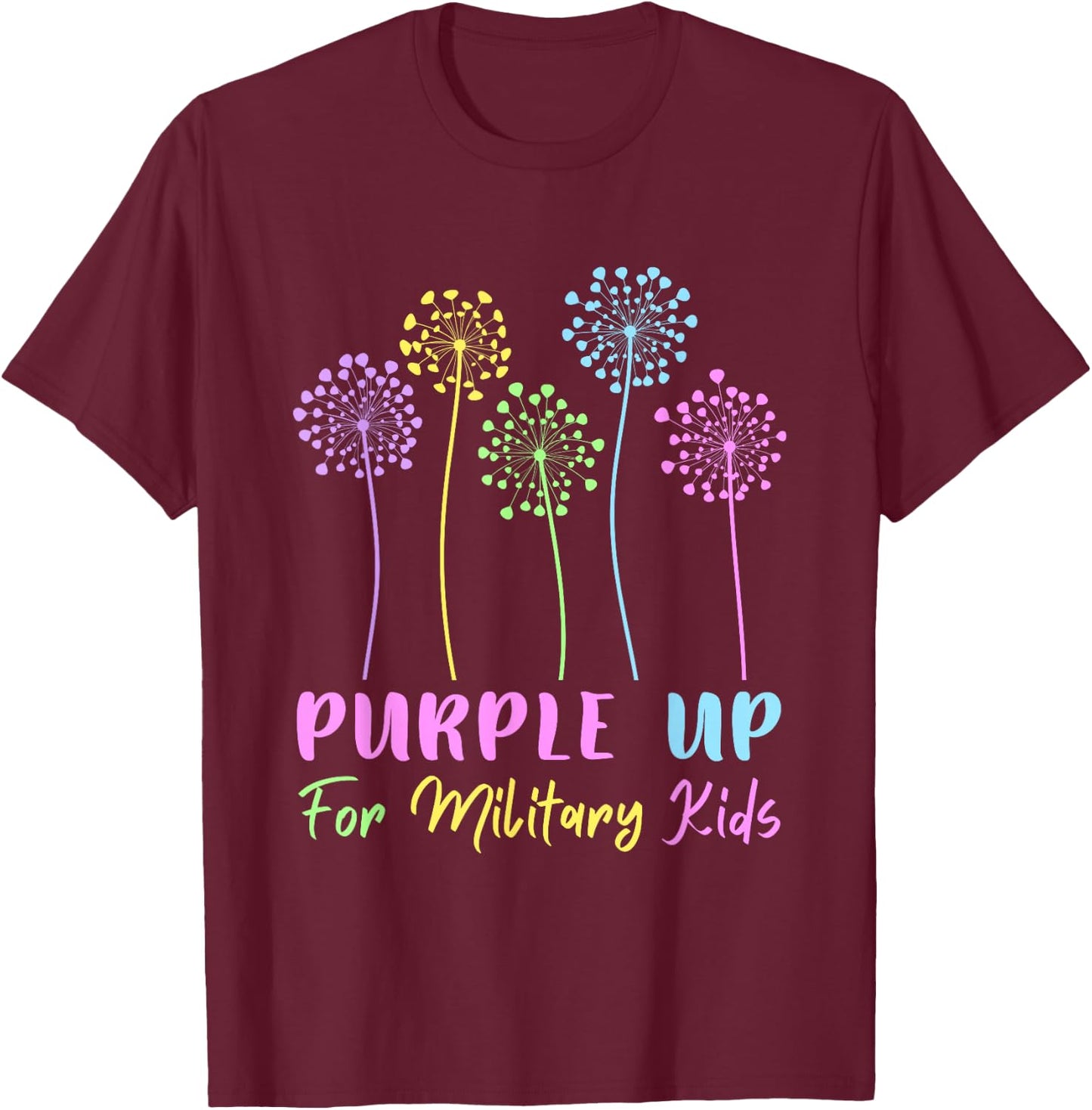 Purple up for Military Kids dandelion Month of the Military T-Shirt - T-Shirt | Maroon
